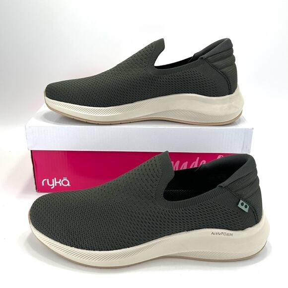 Ryka Fling Green Women Sneaker Size 12 Knit Casual Slip-On Anatomical Insole New - Picture 1 of 13